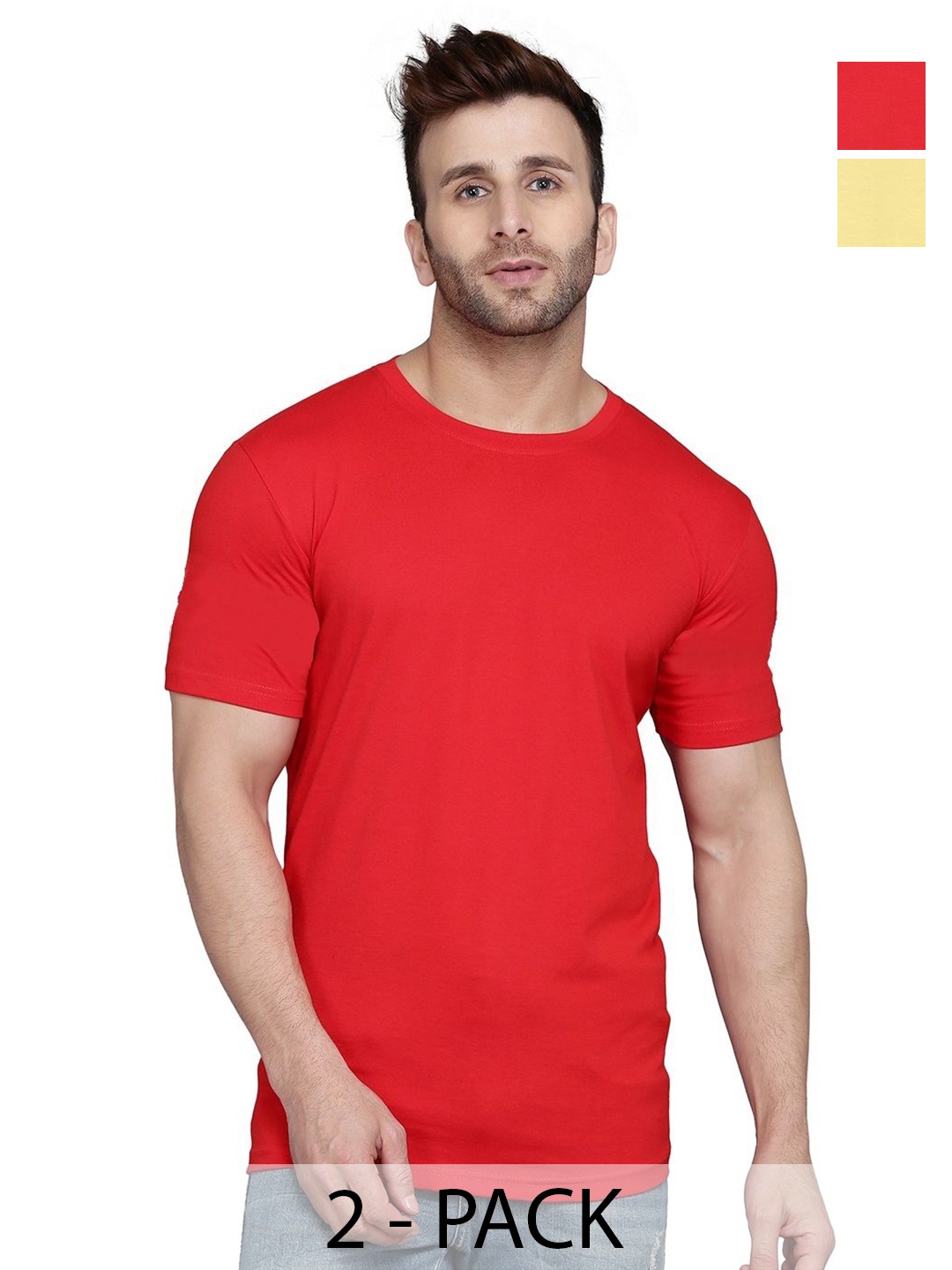 

WOOSTRO Men 2 Slim Fit T-shirt, Yellow