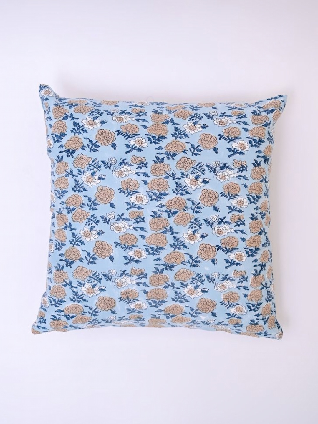 

Block N Style Turquoise Blue & Beige Floral Printed Cotton Square Cushion Cover