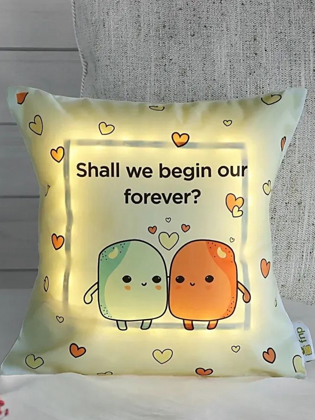 

fnp Orange-Colored & White Printed Square Shaped Pre-Filled Cushions With LED Lights