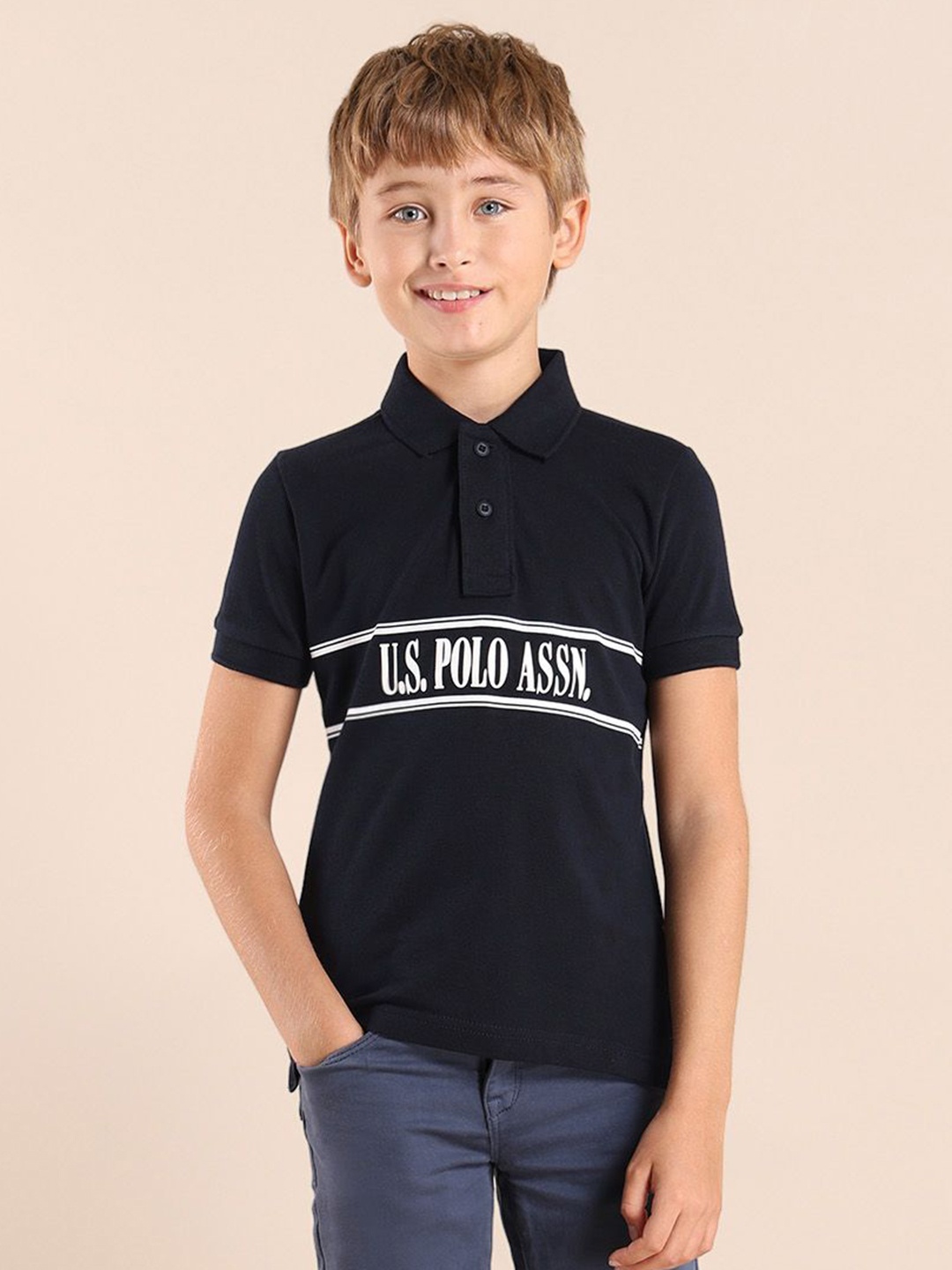 

U.S. Polo Assn. Kids Boys Brand Logo Printed Polo Collar T-shirt, Blue