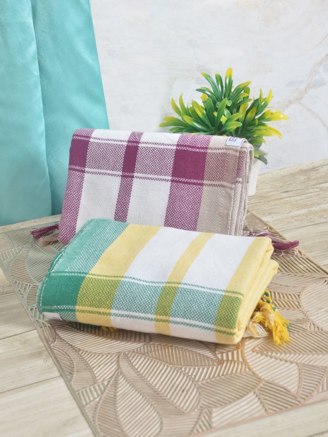 

FABINALIV White & Purple 2 Striped Cotton 225 GSM Bath Towel