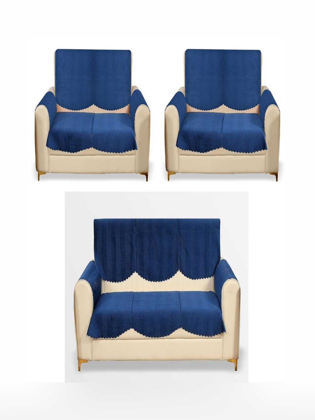 

Fashion Throw Navy Blue 12 Pieces Velvet 7 Seater Sofa Covers With Arms