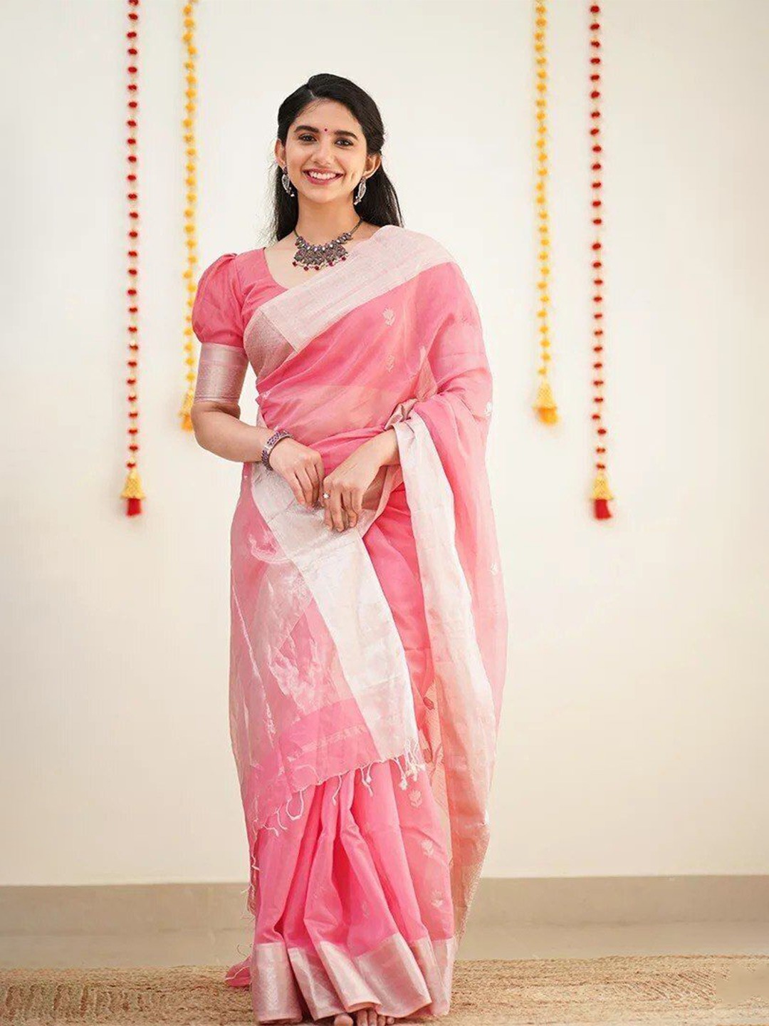 

bansari textiles Woven Design Zari Kanjeevaram Saree, Pink
