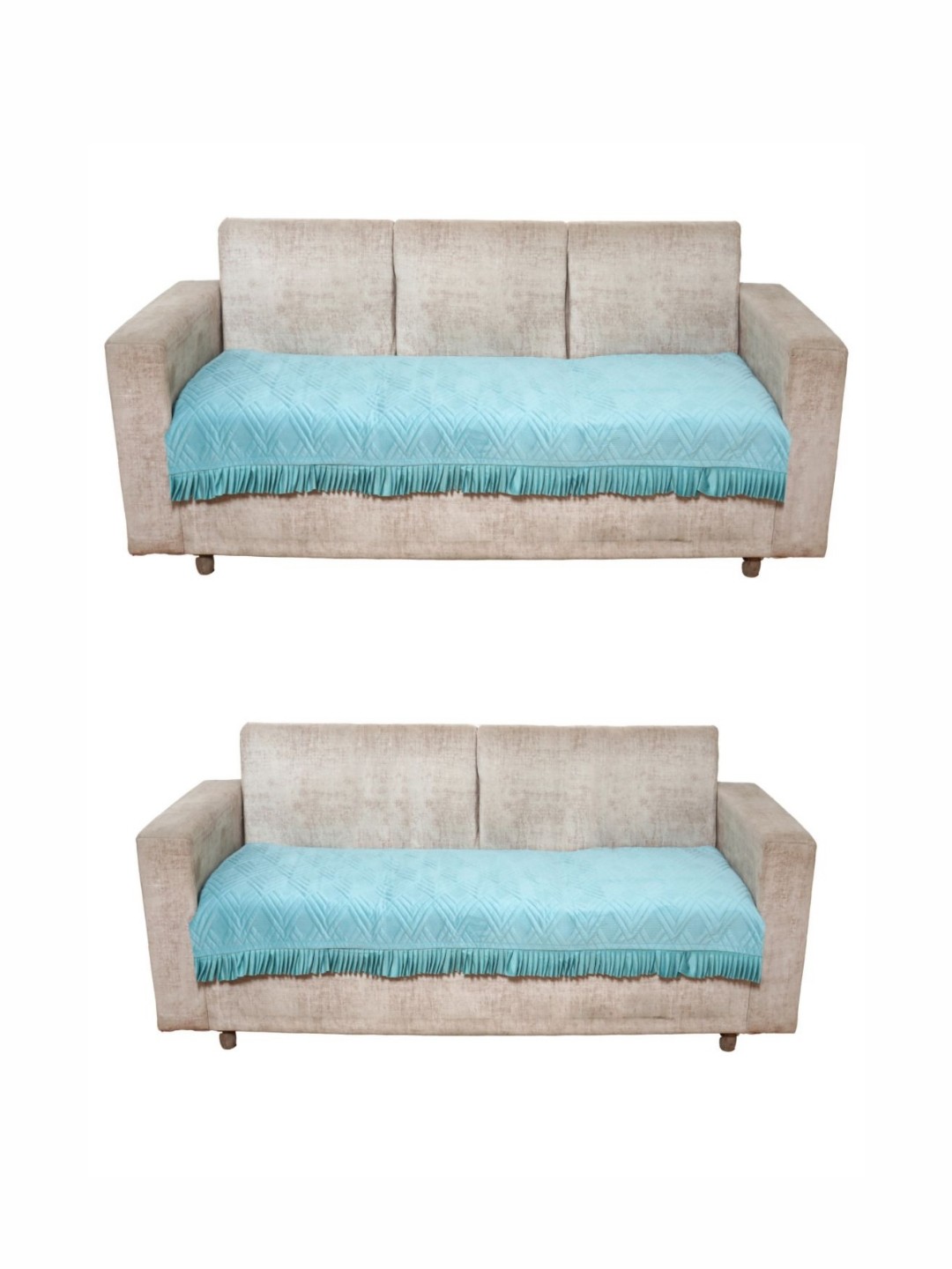 

Fashion Throw Turquoise Blue 2 Pieces Self Design 5 Seater Velvet Sofa Covers