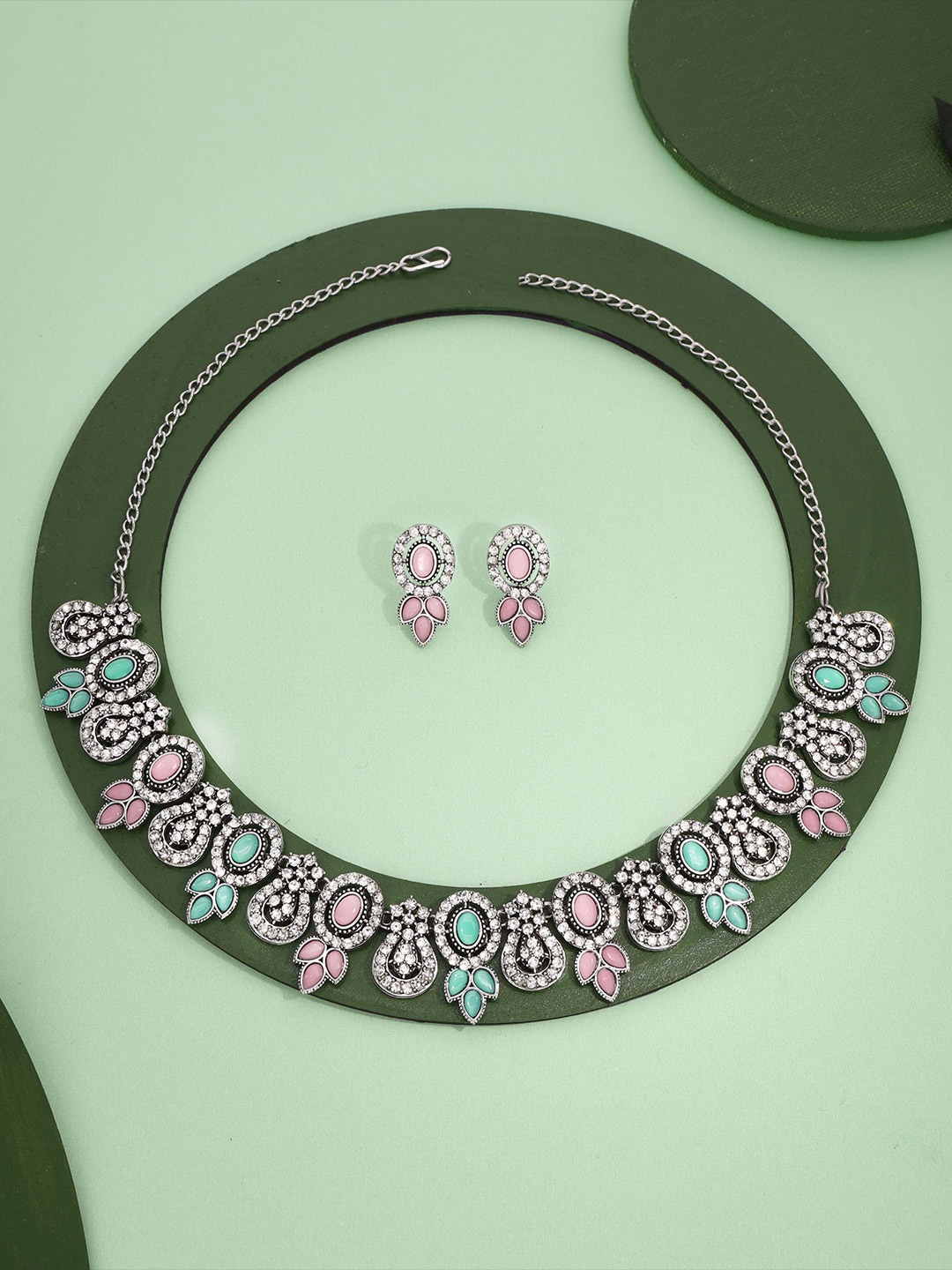 

Lyriss Gold-Plated American Diamond Stones Studded Jewellery Set, Silver