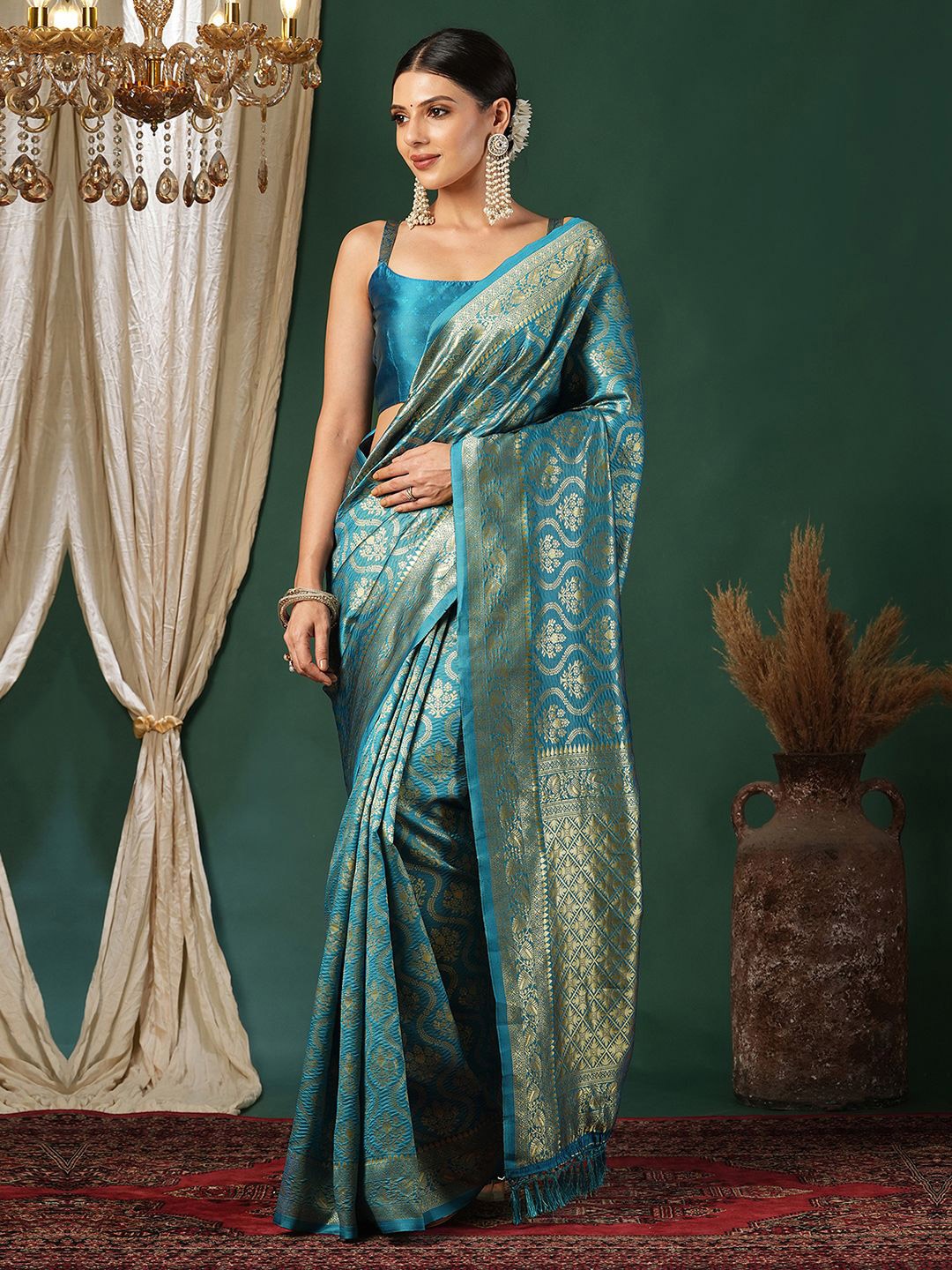 

KALINI Woven Design Zari Banarasi Saree, Blue