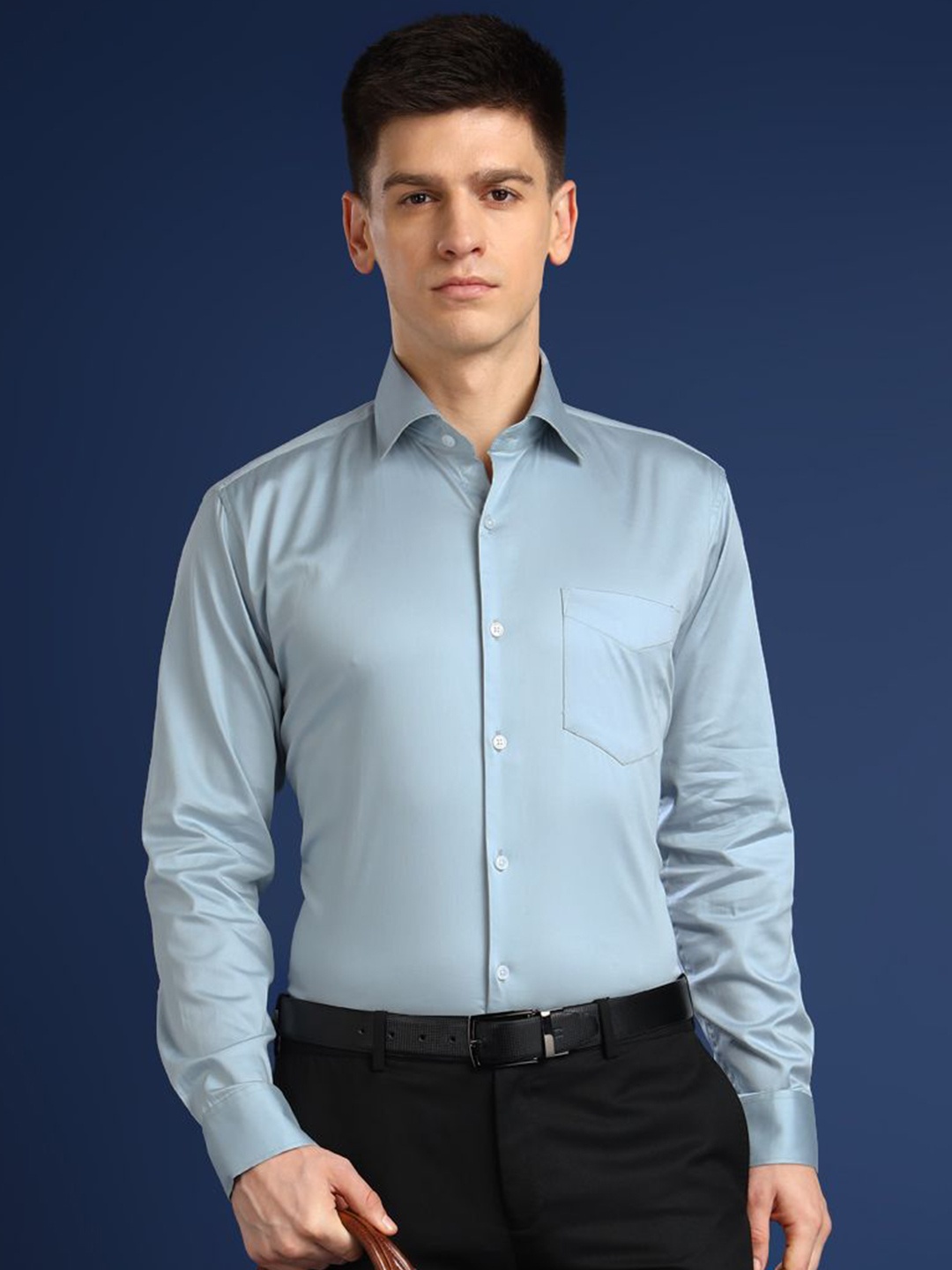 

Men Premium Slim Fit Cotton Satin Stretchable Party Shirt, Turquoise blue