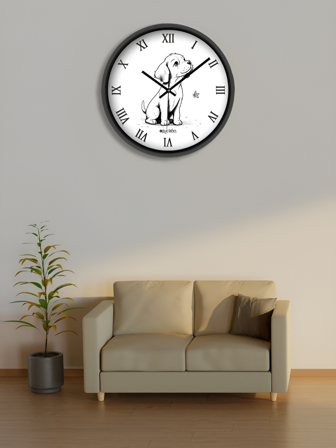 

OLIVE TREE Black & White Printed Contemporary Round Shape Analogue Wall Clock