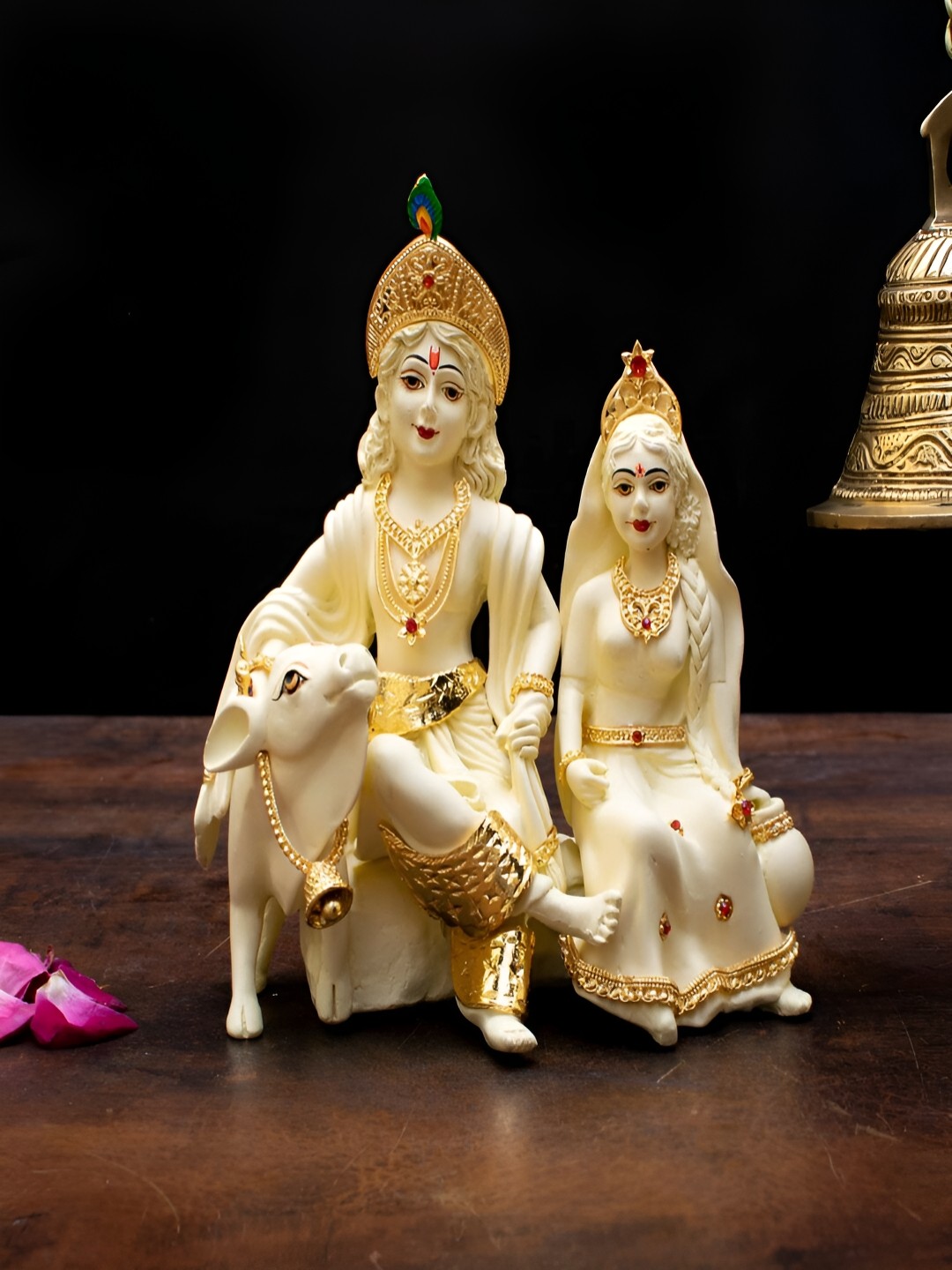 

Craftlayout Gold-Toned & White Radha Krishna Playing With Calf Religious Idol Showpiece