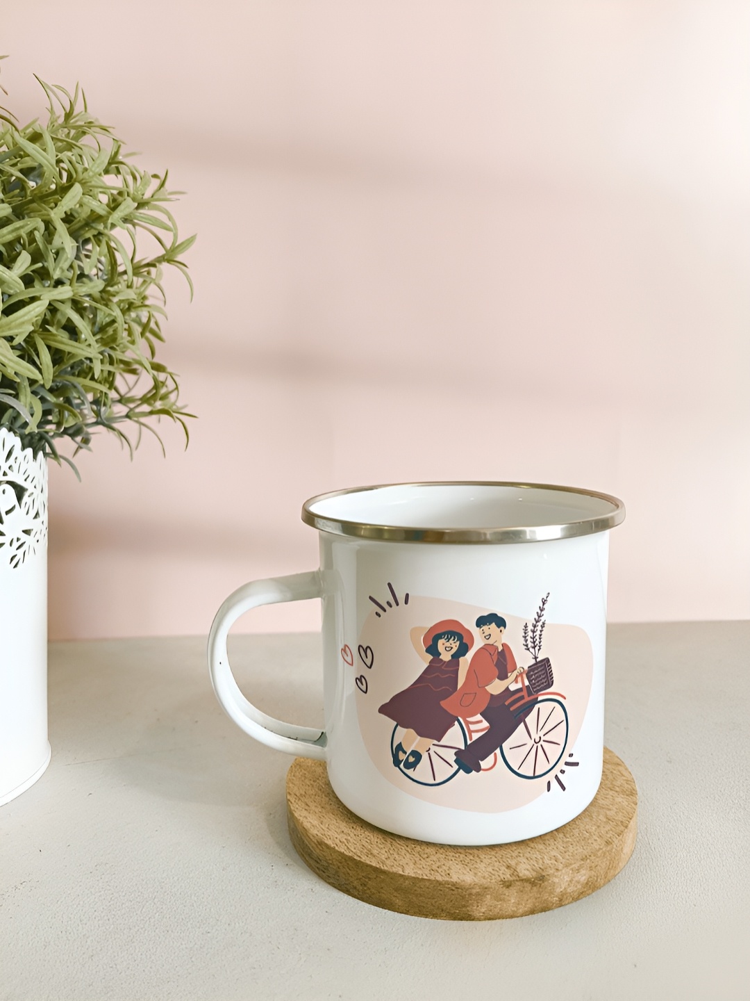 

One Posh Home White & Brown Printed Stainless Steel Glossy Mugs Set of Cups and Mugs
