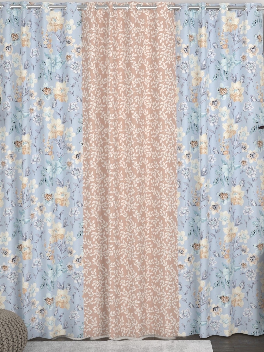

CHHAVI INDIA Blue & Yellow Set of 3 Floral Door Curtain