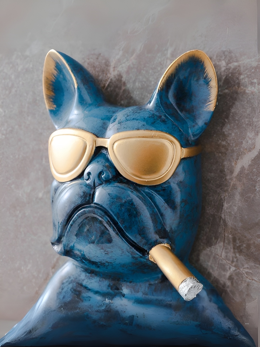 

SMOKEY COCKTAIL Blue And Gold-Toned Bulldog Wall Tissue Roll Holder