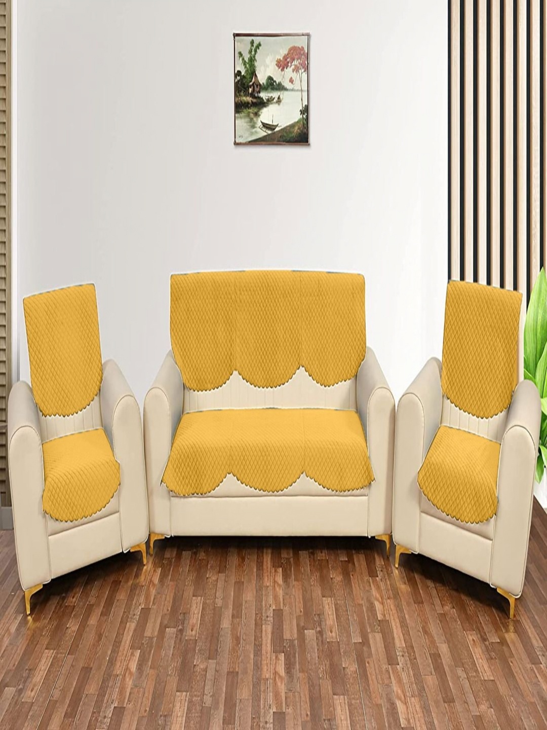 

Fashion Throw Yellow Checked Velvet Sofa Cover