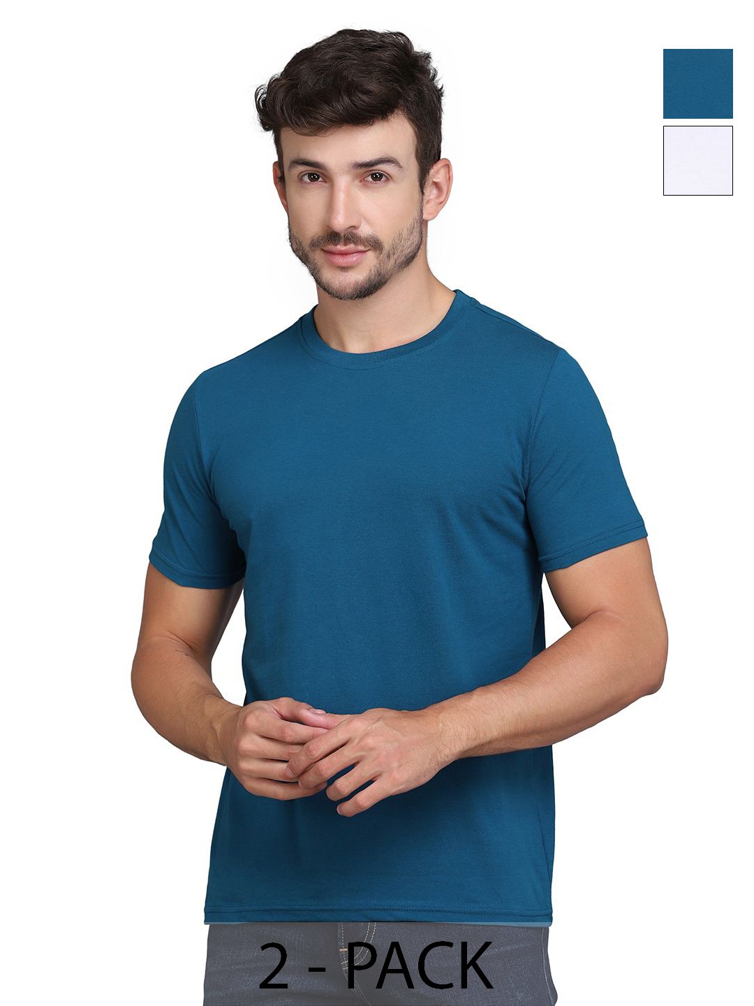 

WOOSTRO Men 2 Monochrome Slim Fit T-shirt, White