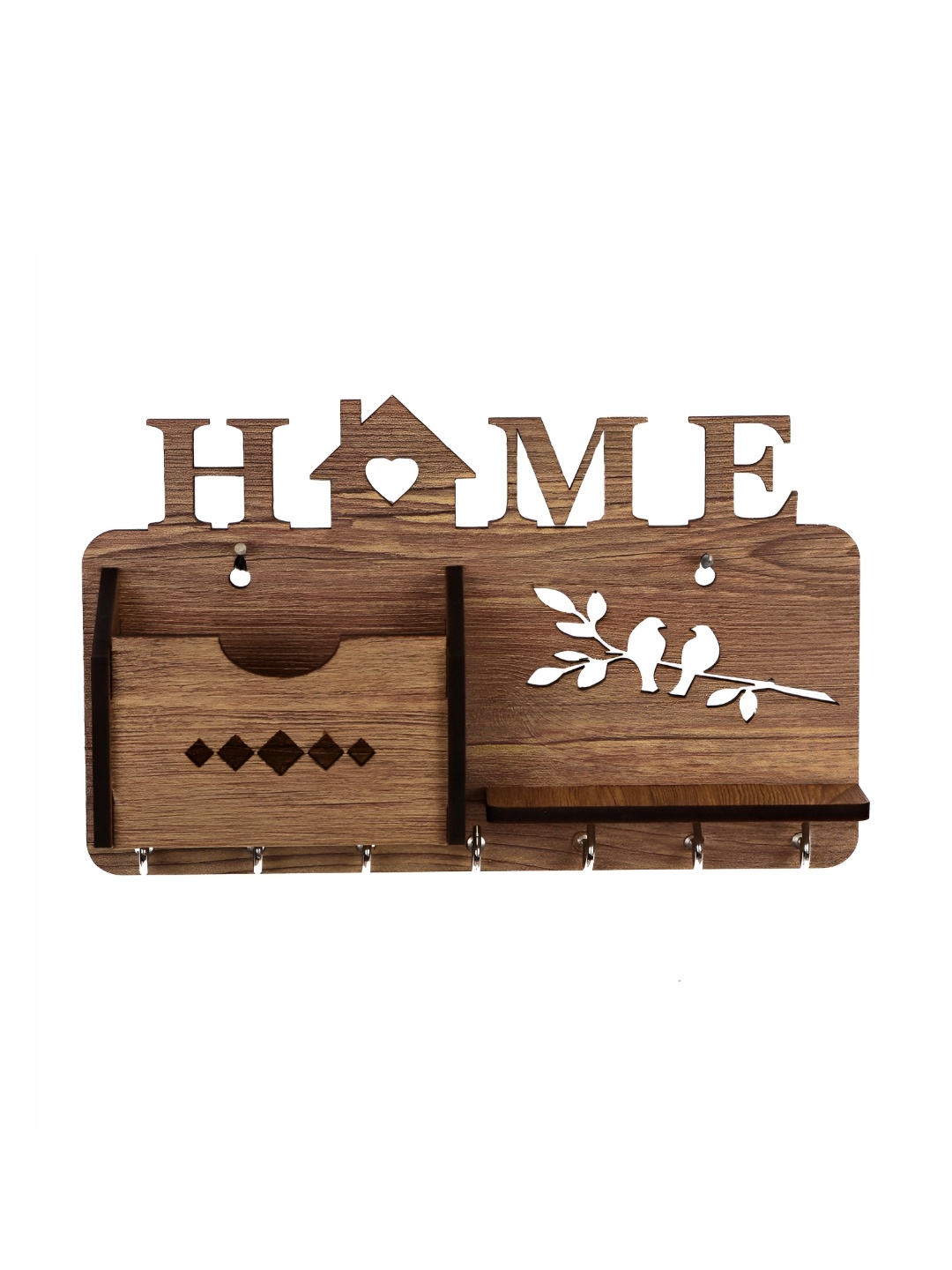 

SEHAZ ARTWORKS Brown & Silver-Toned Home 7 Hooks Wooden Key Holder