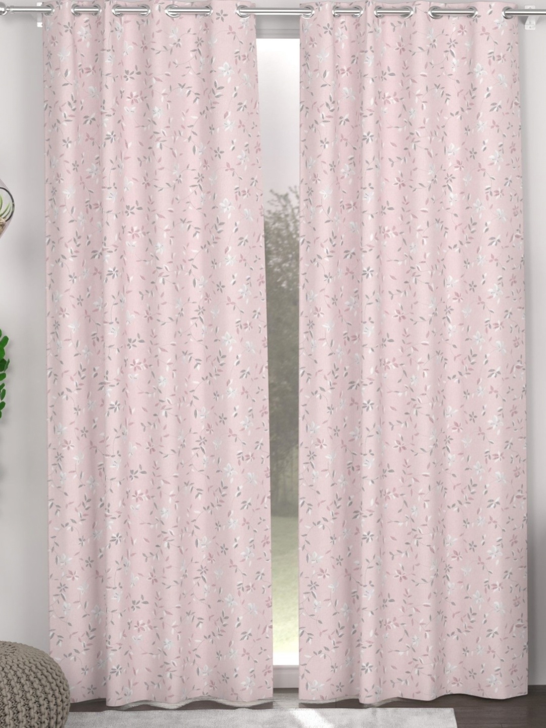 

CHHAVI INDIA Pink & White 2 Pieces Floral Printed Door Curtain