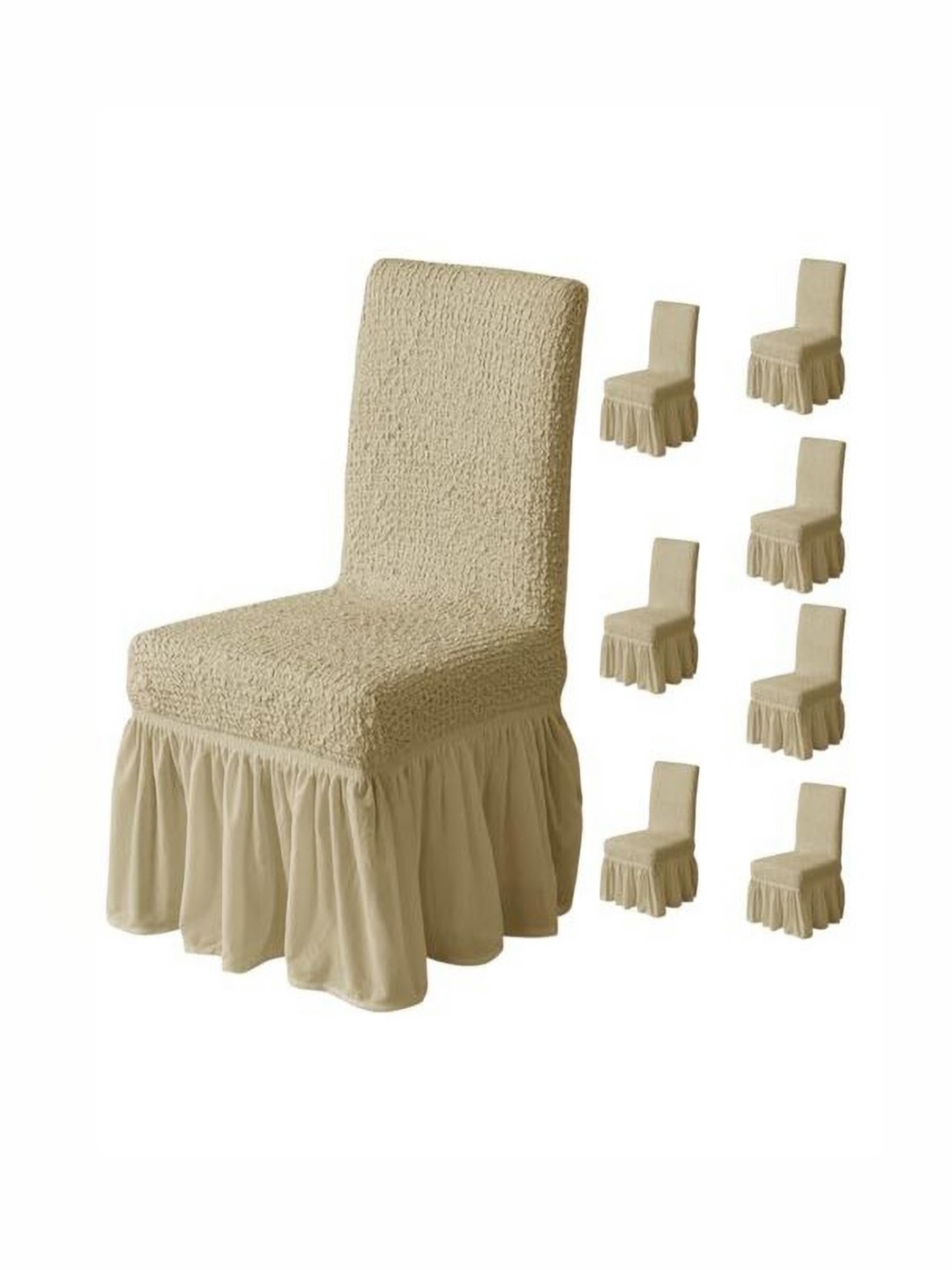 

HOUSE OF QUIRK Khaki Coloured 8 Pieces 450 GSM Removable & Washable Dining Chair Covers