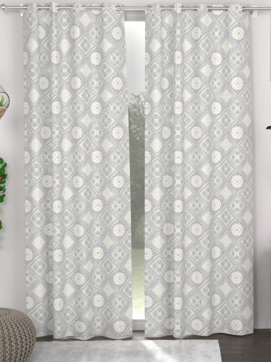 

CHHAVI INDIA Grey & White 2 Pieces Geometric Printed Door Curtain