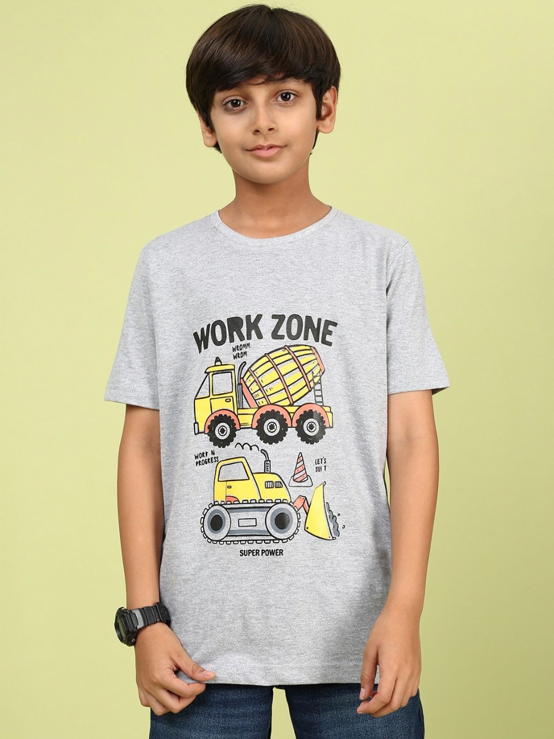 

YK Boys Graphic Printed Round Neck Cotton Relaxed Fit T-shirt, Grey
