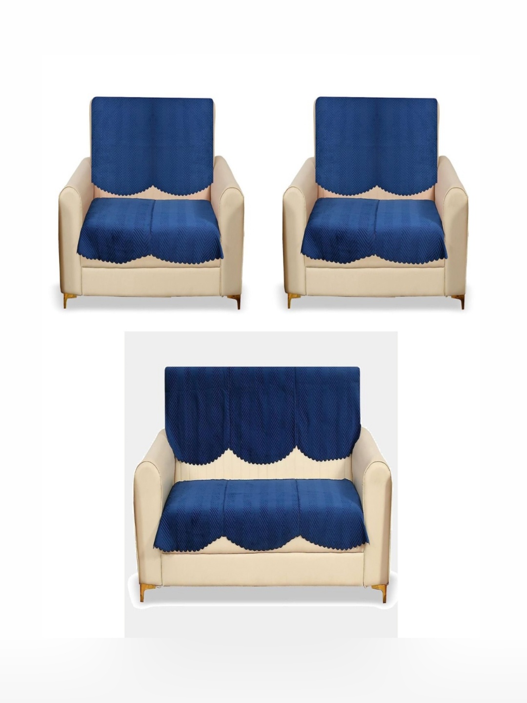 

Fashion Throw Navy Blue 6 Pieces Quilted Seven Seater Velvet Sofa Covers