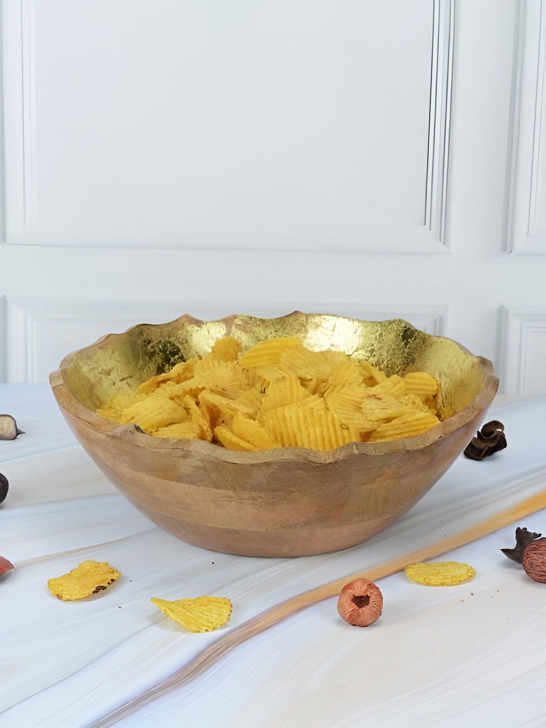 

Maison Modern Gold-Toned & Brown Wooden Serving Bowl