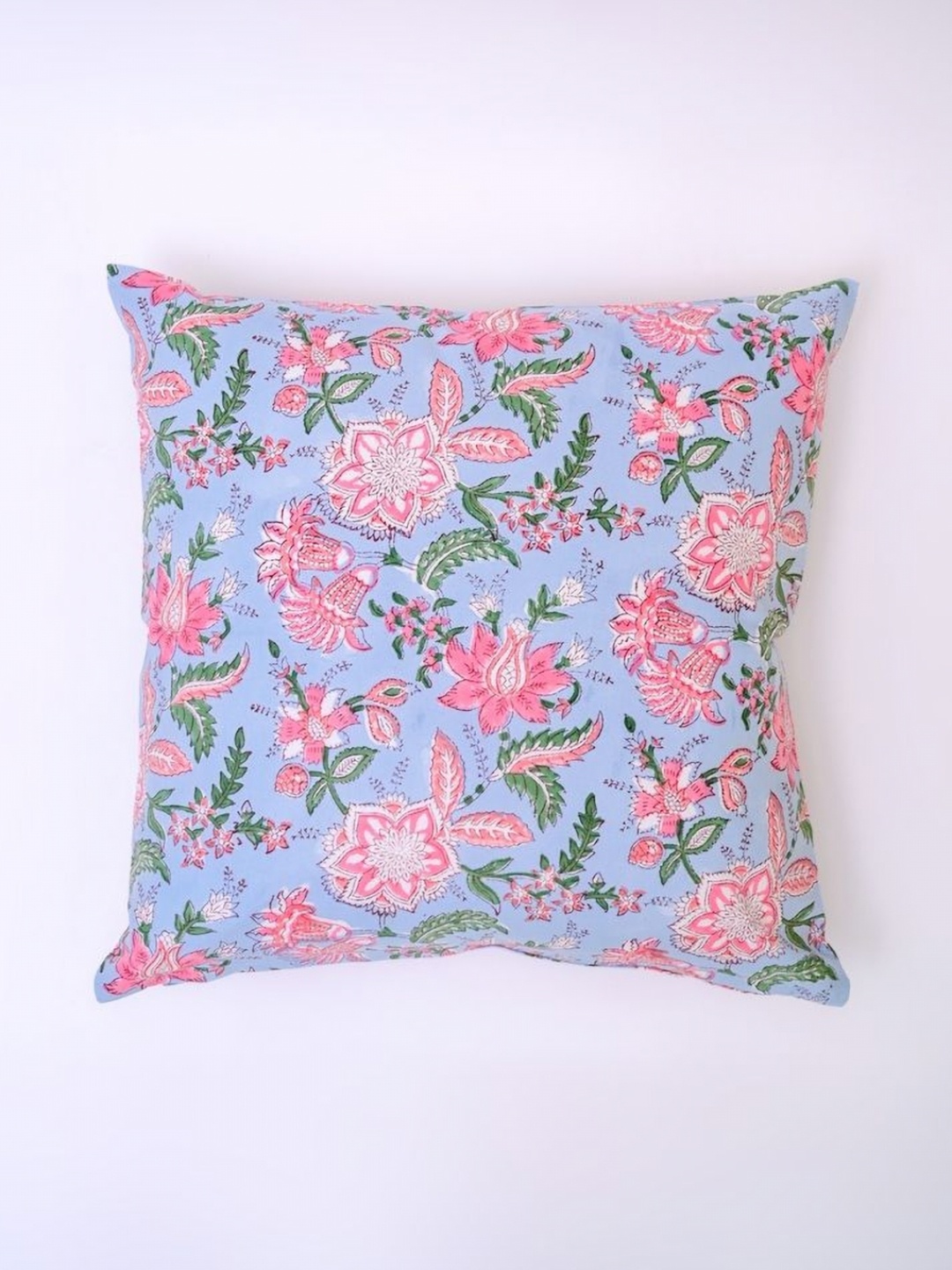 

Block N Style Turquoise Blue & Pink Floral Printed Cotton Square Cushion Cover