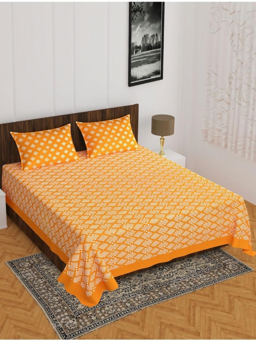 

Aura Yellow & White Ethnic Motifs 144 TC Queen Bedsheet with 2 Pillow Covers