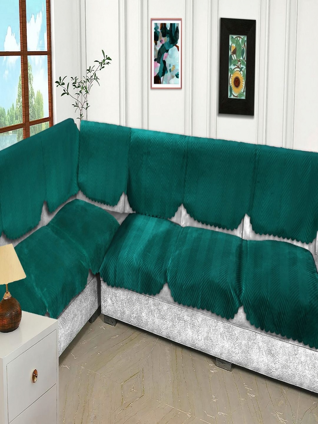 

Fashion Throw Teal 6 Pieces Velvet 7 Seater Sofa Covers