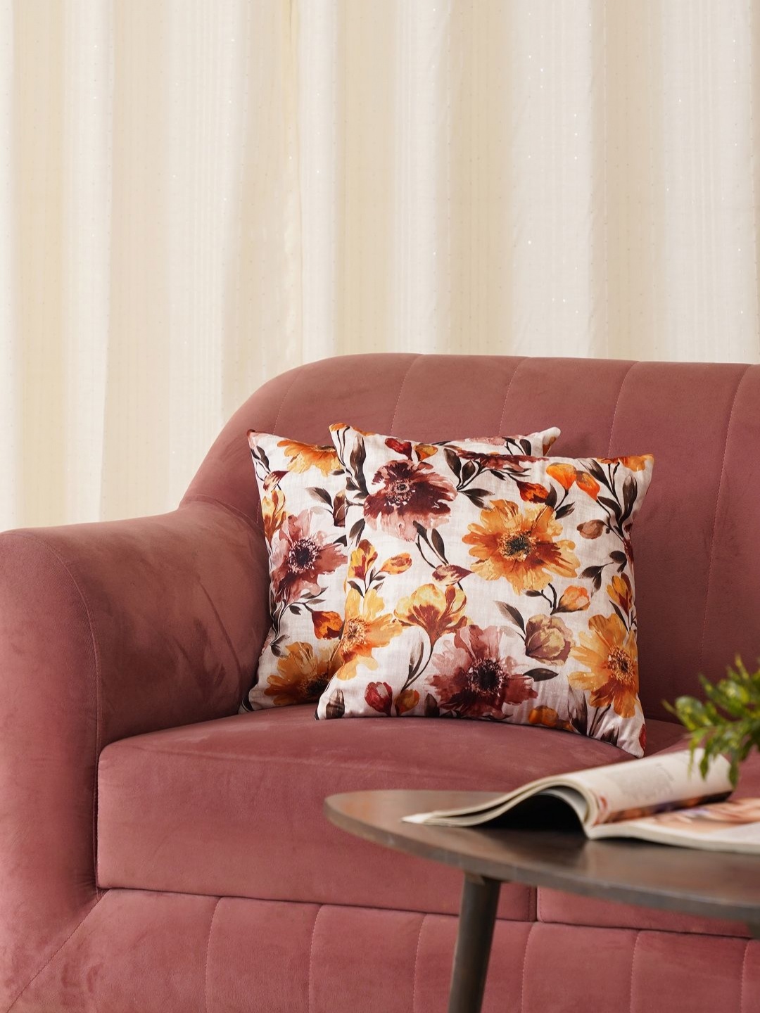 

HOME 360 Bloom White & Yellow Floral Cotton Silk Square Cushion Covers