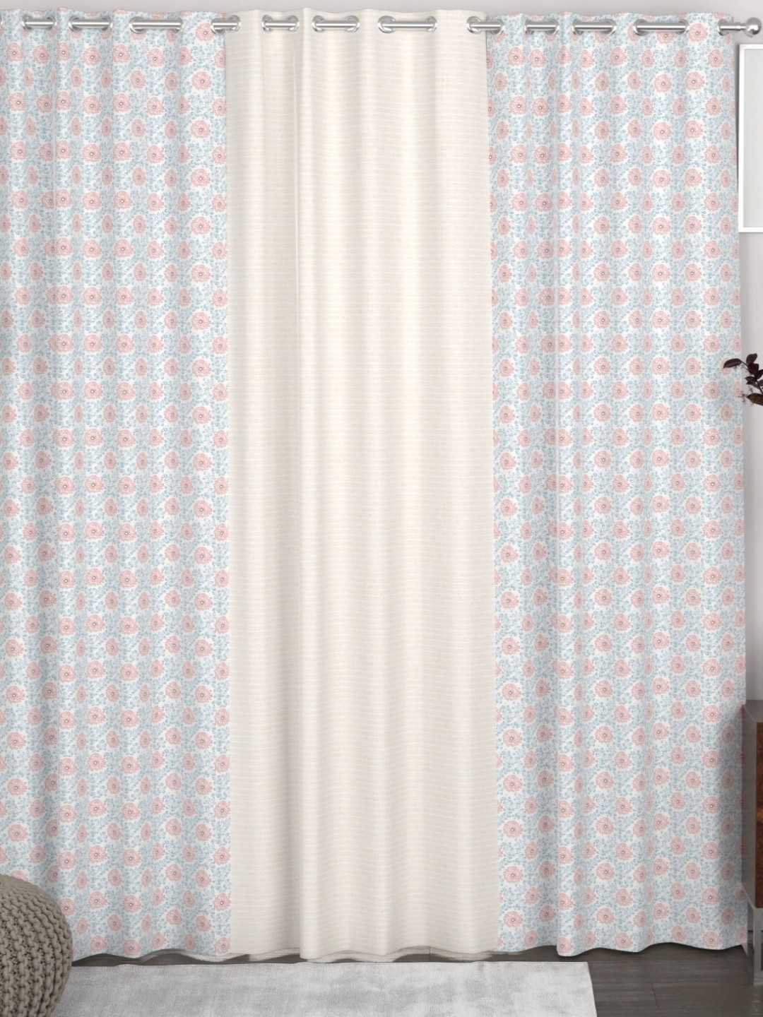 

CHHAVI INDIA Pink & Blue Set of 3 Floral Door Curtain