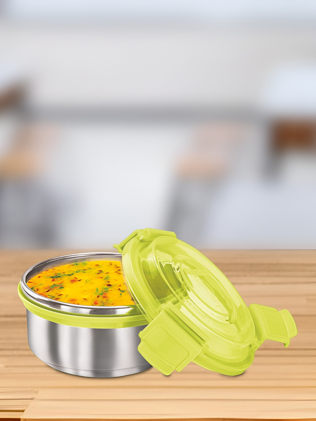 

Nayasa Green Aqua Lock Round Stainless Steel Airtight Leakproof Lunchbox- 450 ml