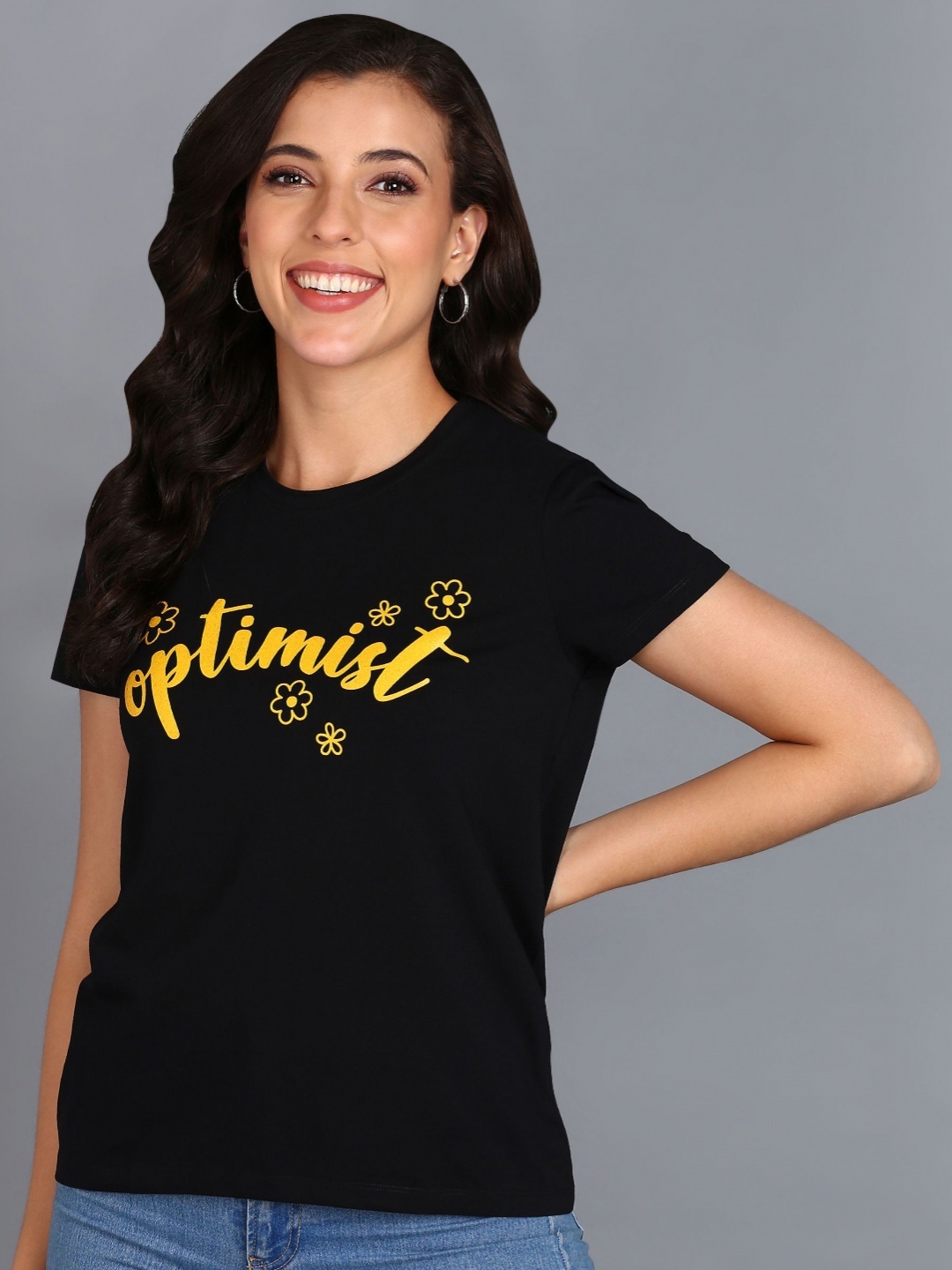 

Moda Rapido Women Typography Printed Round Neck Cotton Slim Fit T-shirt, Black