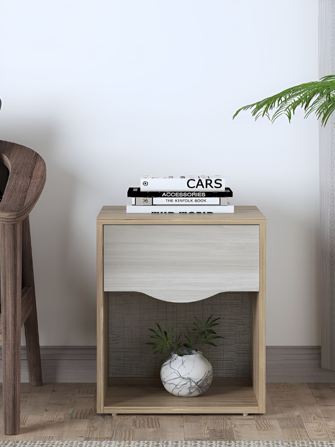 

RANDOM Beige & White Wooden Square Bedside Table