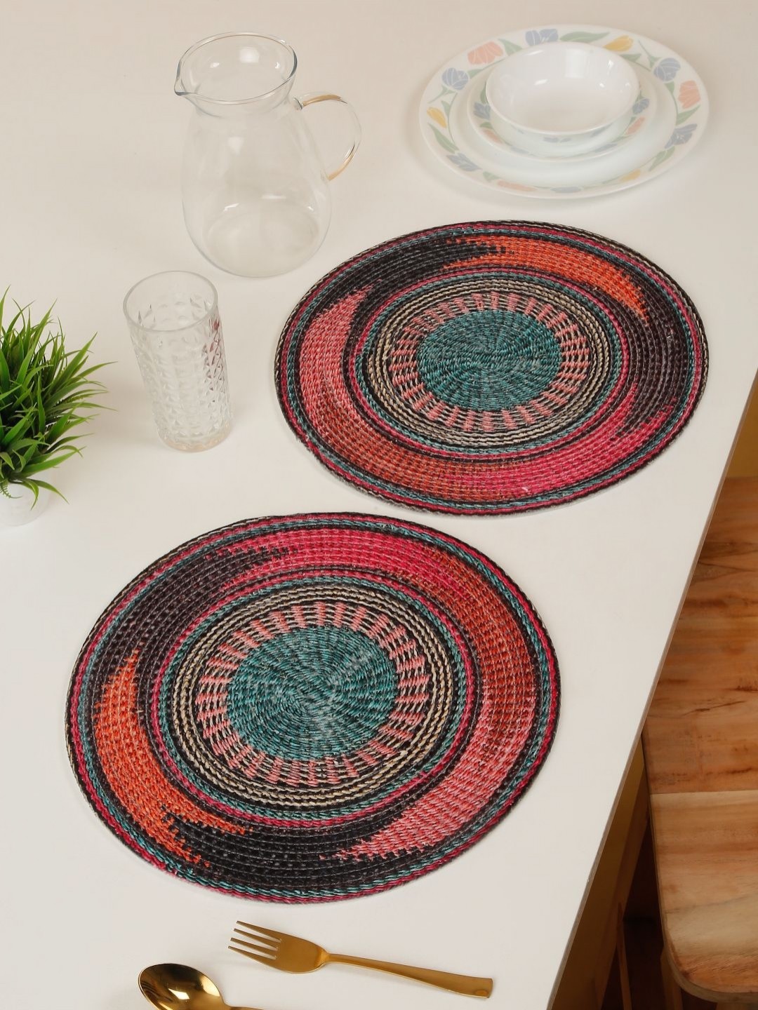 

HOSTA HOMES 2-Pcs Red & Green Digital Printed Pure Cotton Table Placemats
