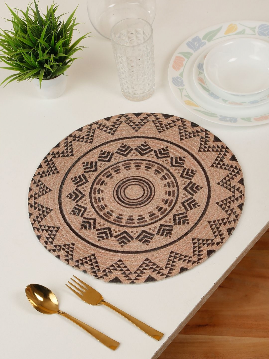 

HOSTA HOMES Beige & Brown Digital Printed Pure Cotton Table Placemat