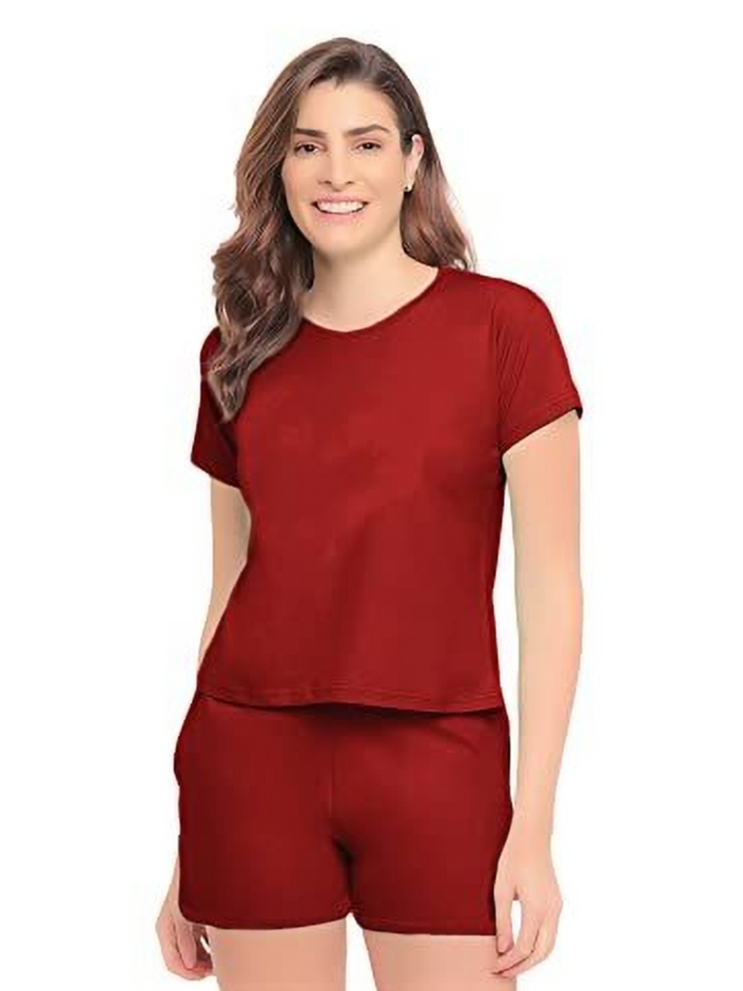 

NOTWILD Women Pack Of 2 Solid Round Neck Cotton Relaxed Fit T-shirts, Maroon