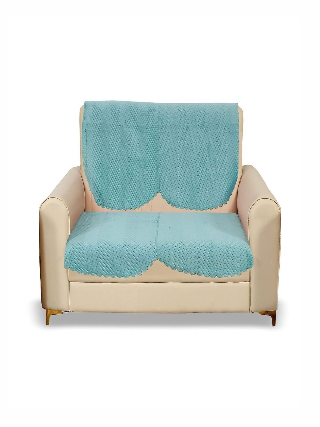 

Fashion Throw Turquoise Blue 2 Pieces Quilted Two Seater Velvet Sofa Covers