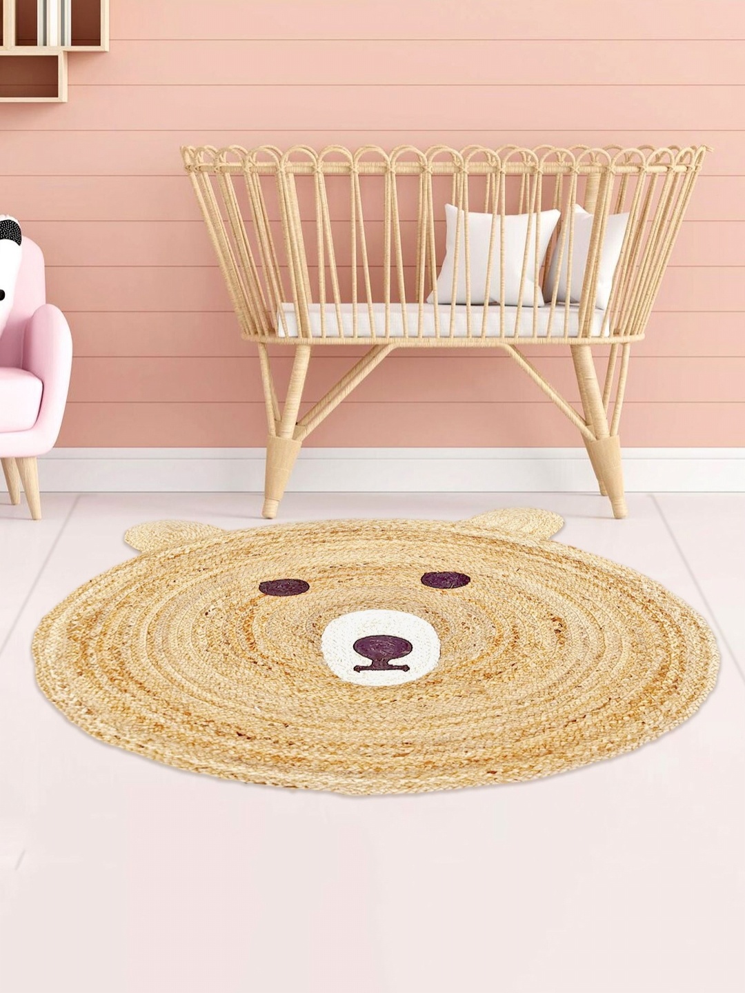 

HABERE INDIA Beige & White Teddy Bear Jute Bohemian Carpet