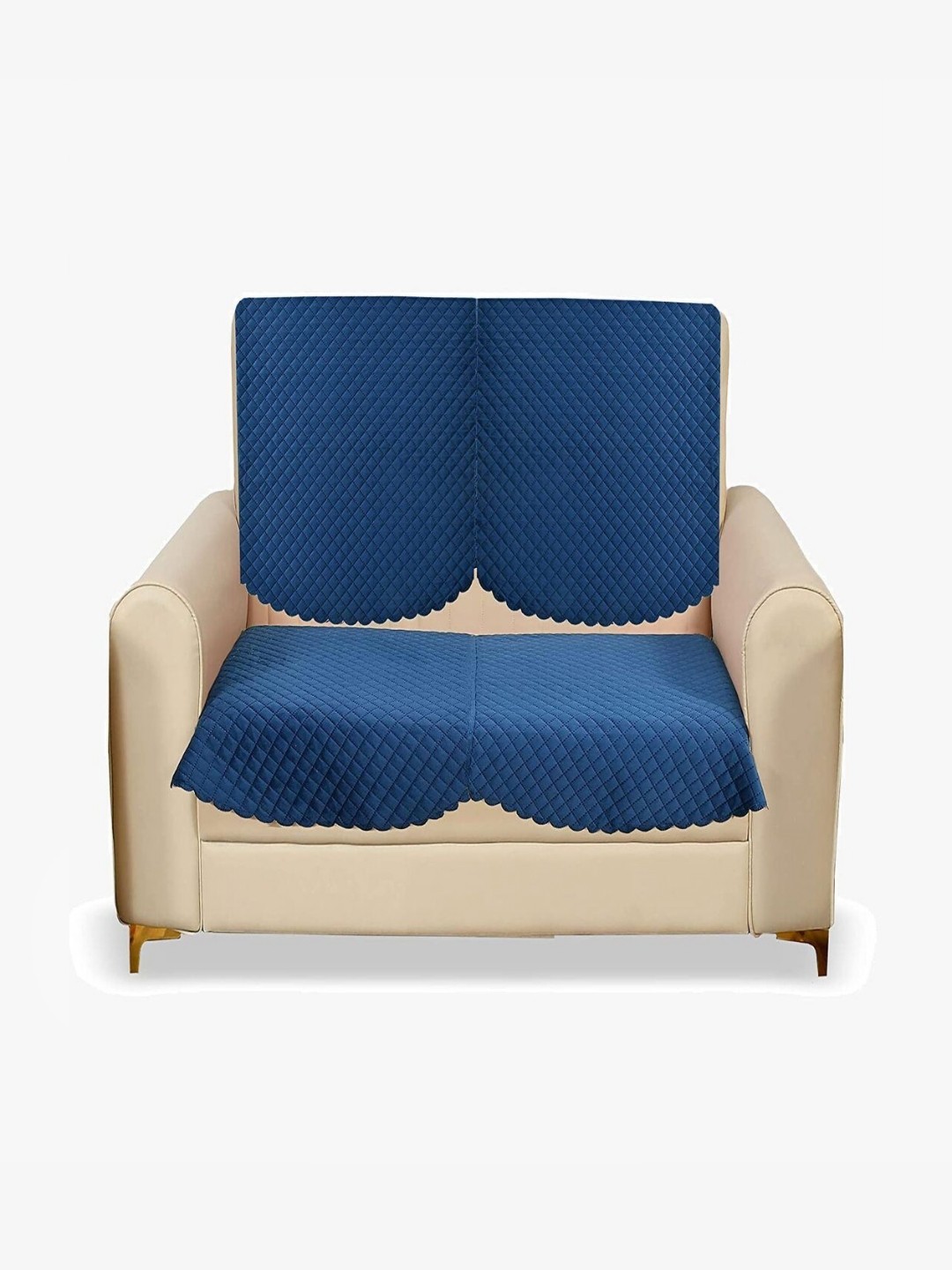 

Fashion Throw Navy Blue Solid Velvet 2 Piece Sofa Cover
