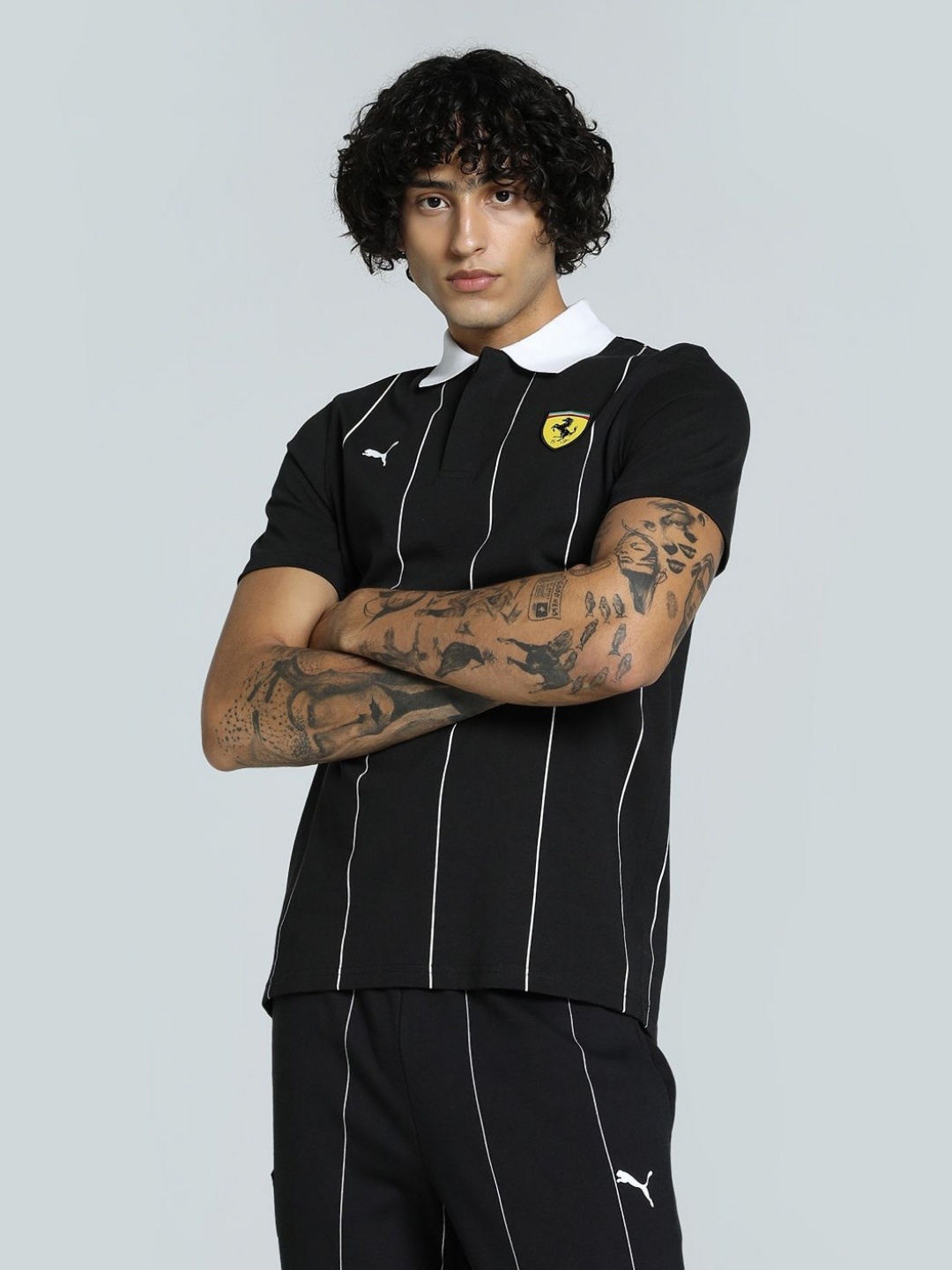 

PUMA Motorsport Men Scuderia Ferrari Race Premium Striped T-shirt, Black