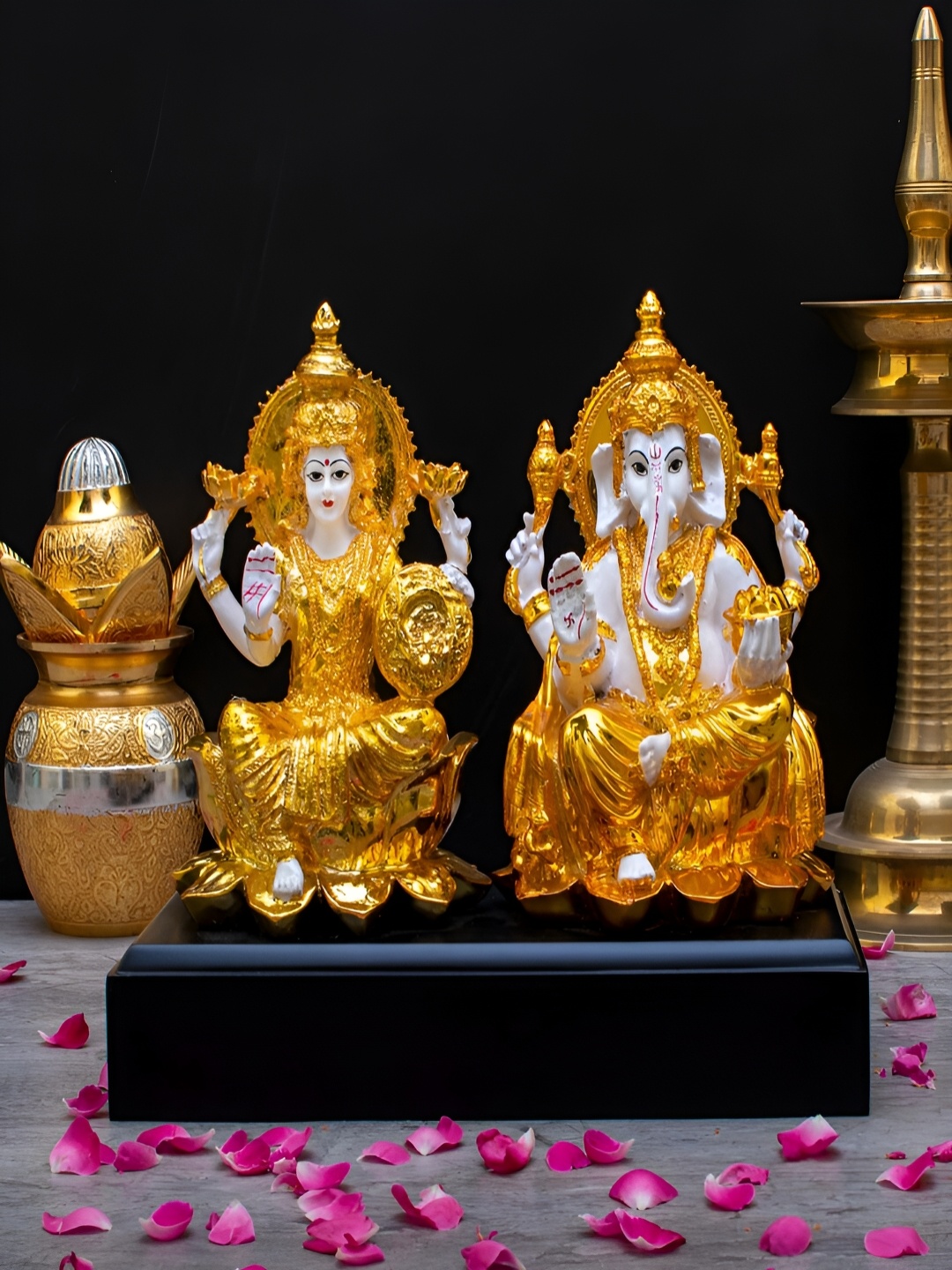 

Craftlayout Gold-Toned God & Goddess Lakshmi & Ganesha Religious Idol Showpiece