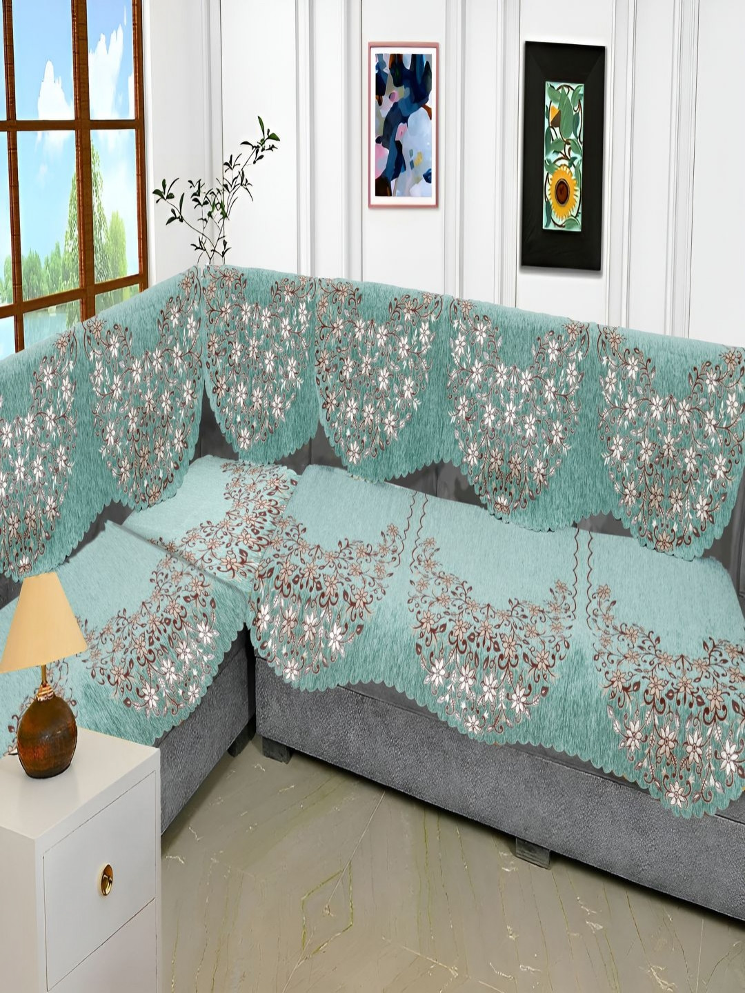 

Fashion Throw Green 6 Pieces Jacquard Sofa Cover