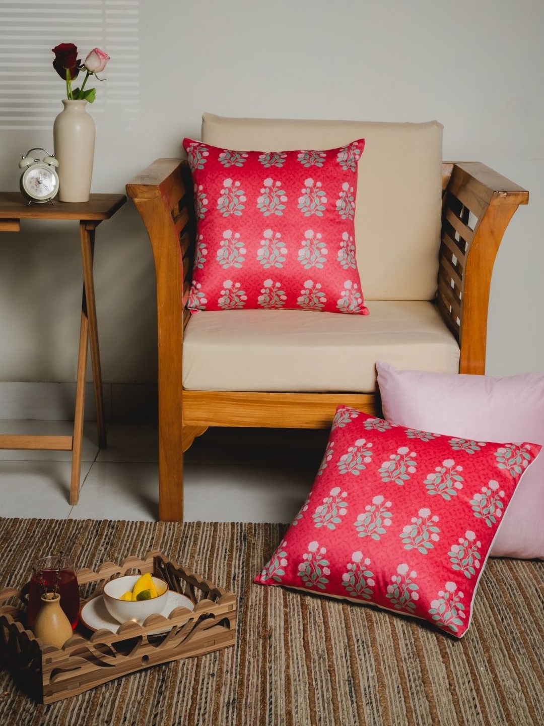 

Abolee Homes Pink & White Set of 3 Floral Velvet Square Cushion Covers