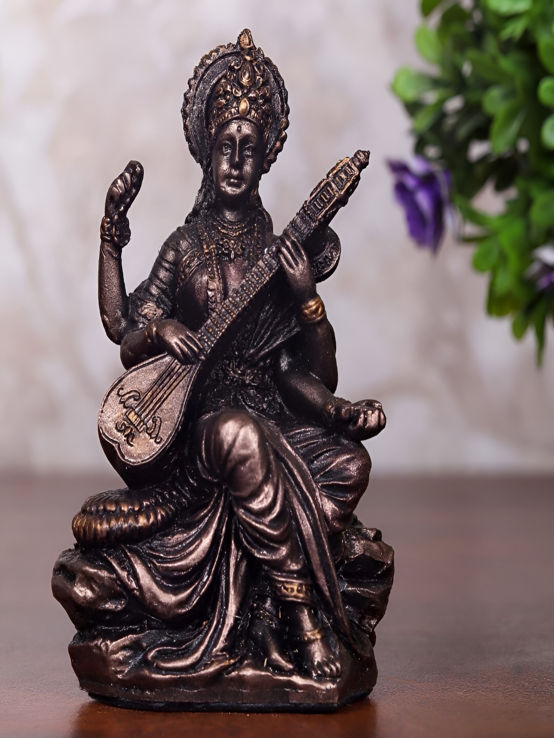 

Craftlayout Bronze-Toned Saraswati Ji Religious Idol Showpiece