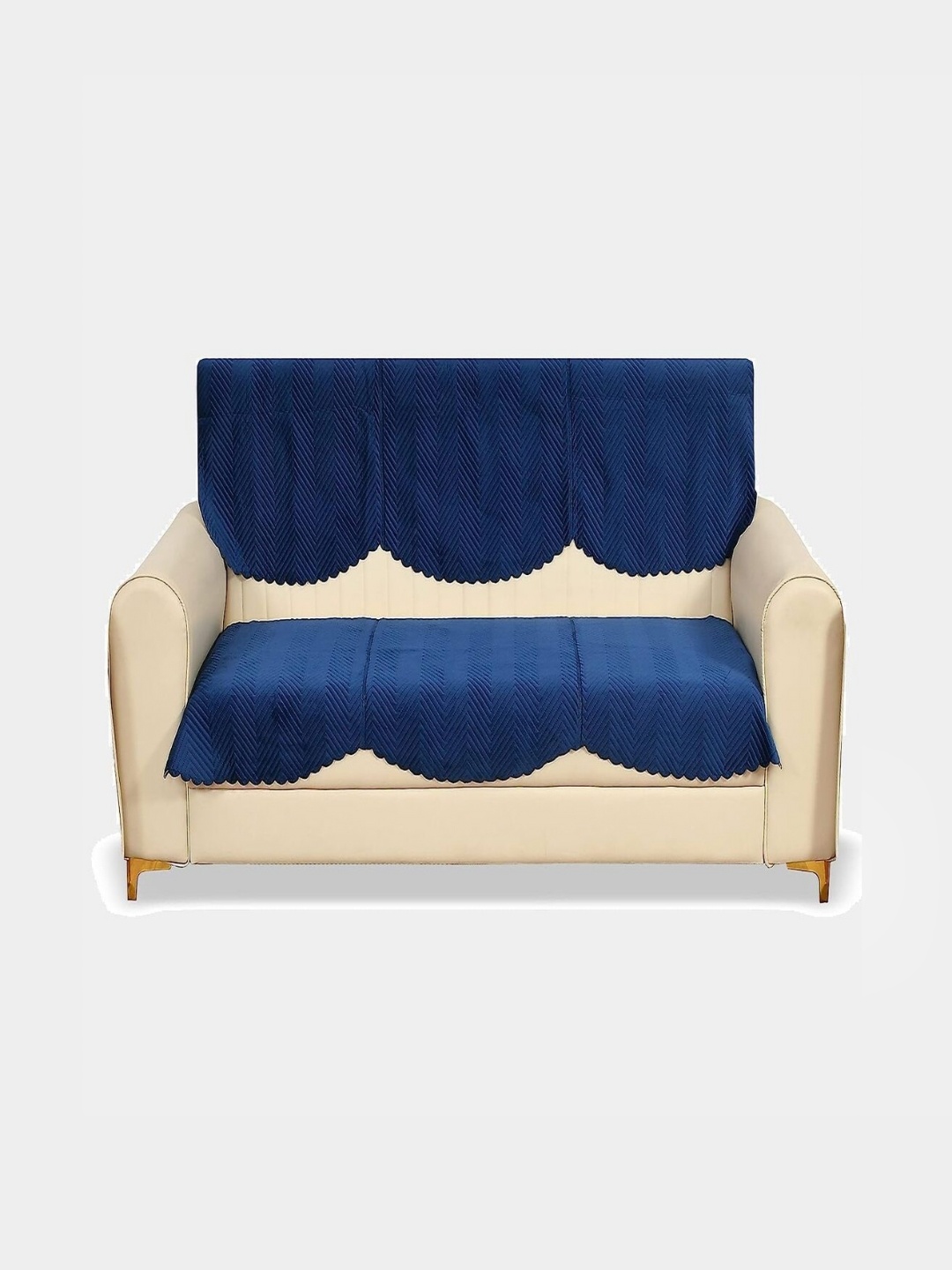 

Fashion Throw Navy Blue 2 Pieces Quilted Three Seater Velvet Sofa Covers