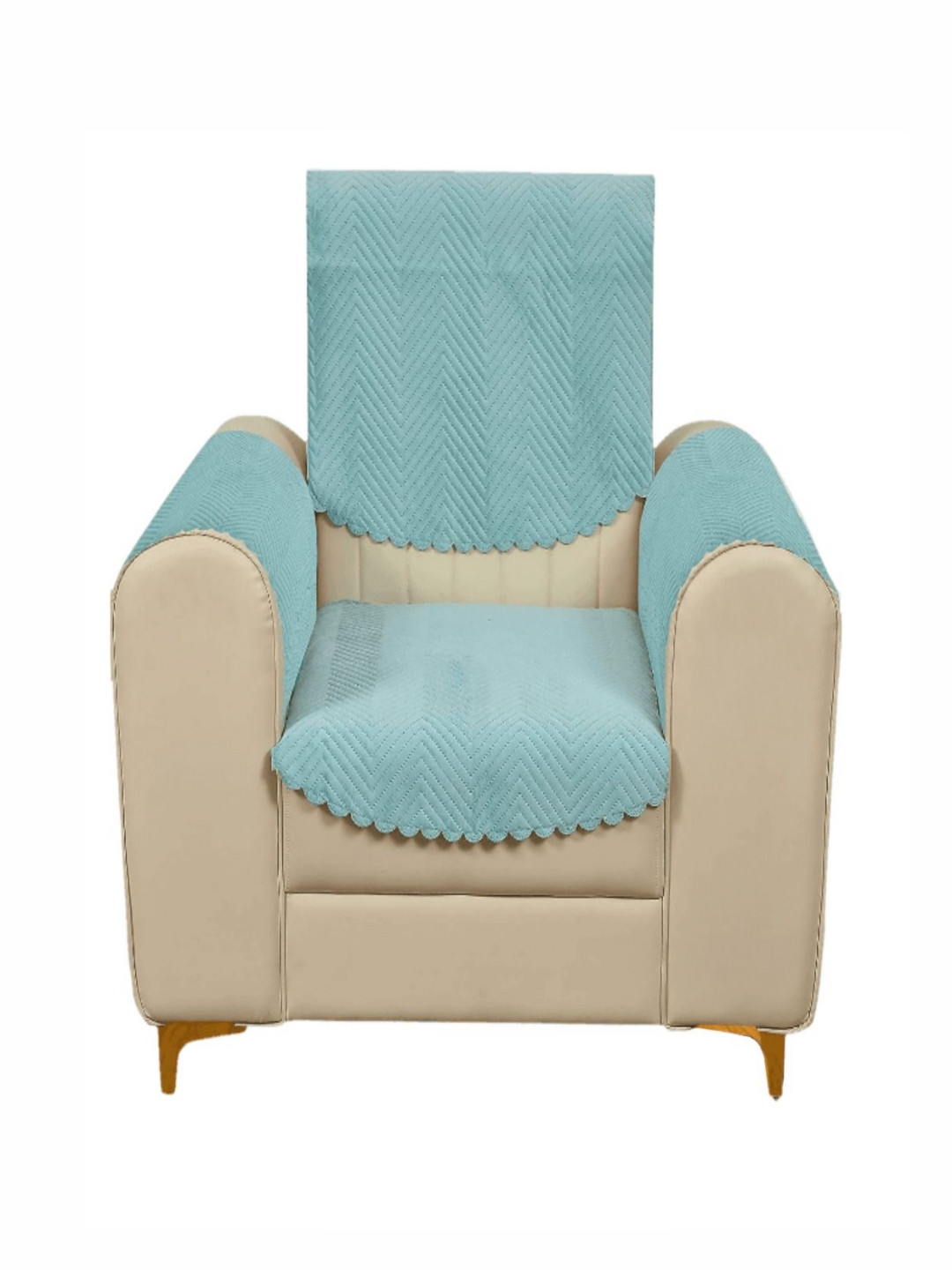 

Fashion Throw Turquoise Blue Velvet 4 Piece Sofa Cover With Arms