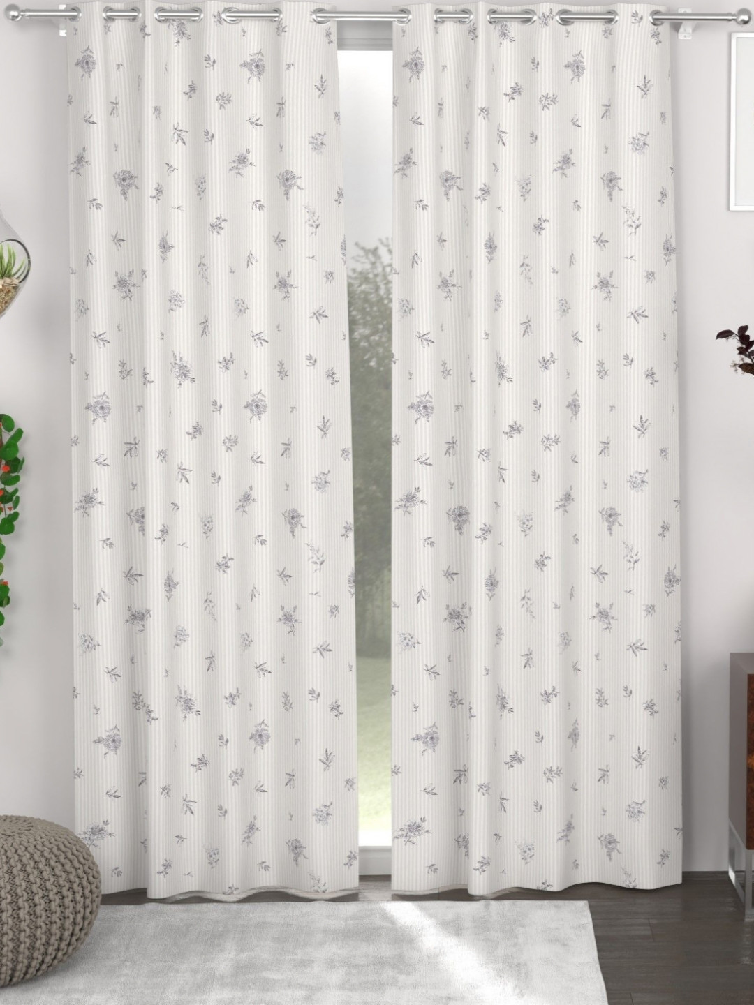 

CHHAVI INDIA Grey & White 2 Pieces Floral Printed Door Curtains