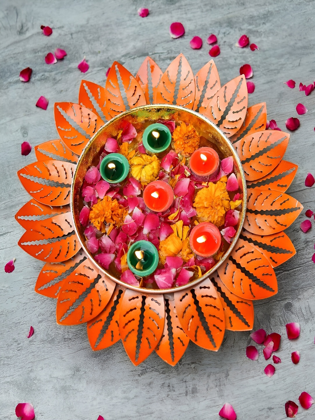 

Craftlayout Orange & Gold-Toned Urli Decorative Bowl