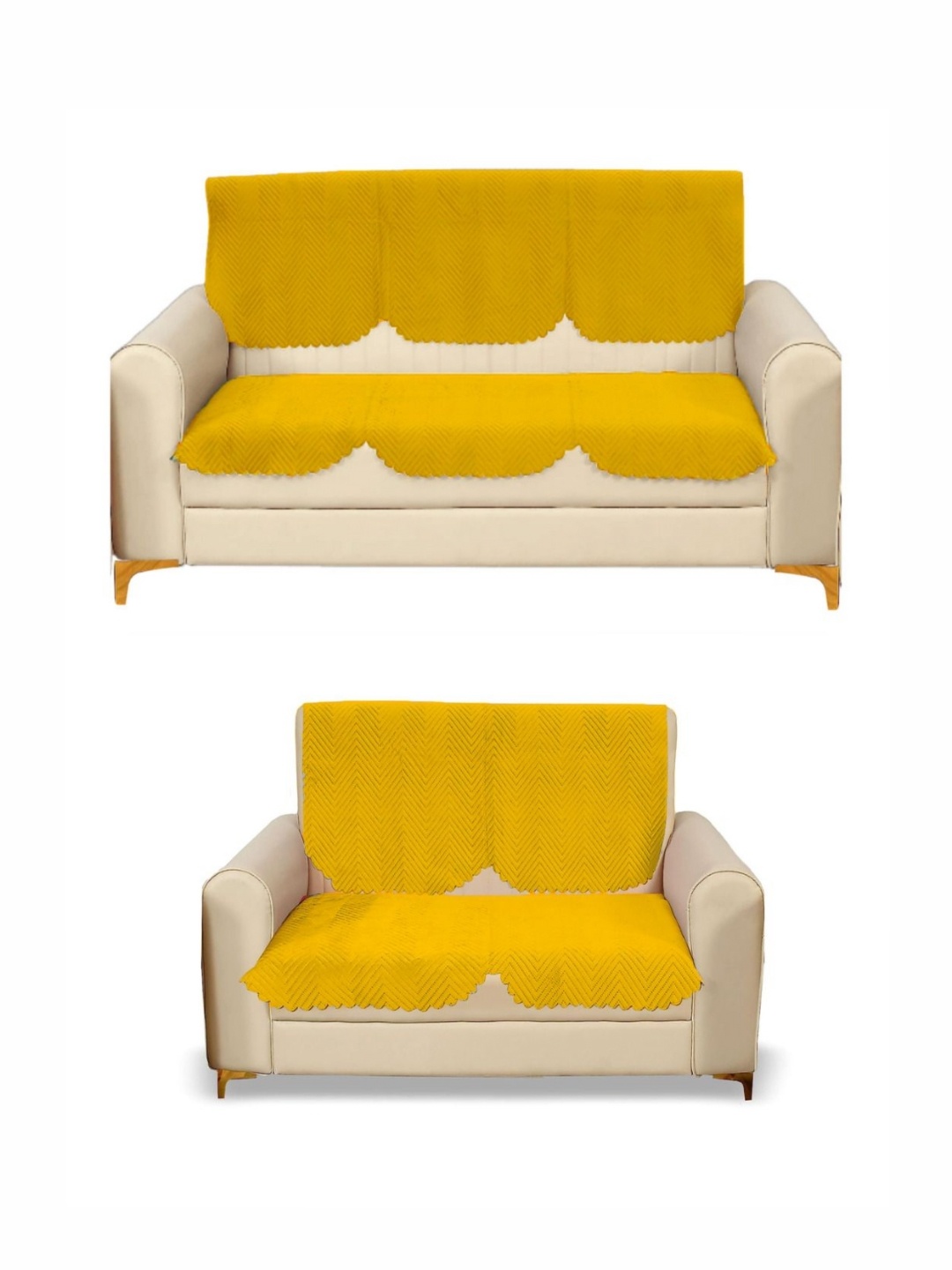 

Fashion Throw Yellow 4 Pieces Quilted Five Seater Velvet Sofa Covers