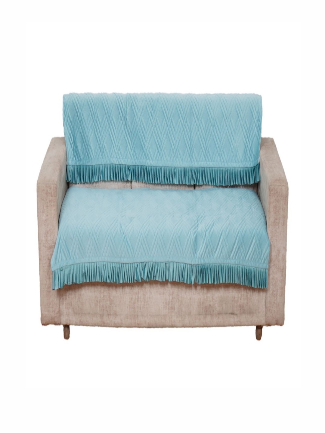

Fashion Throw Turquoise Blue 2 Pieces Velvet 4 Seater Sofa Covers